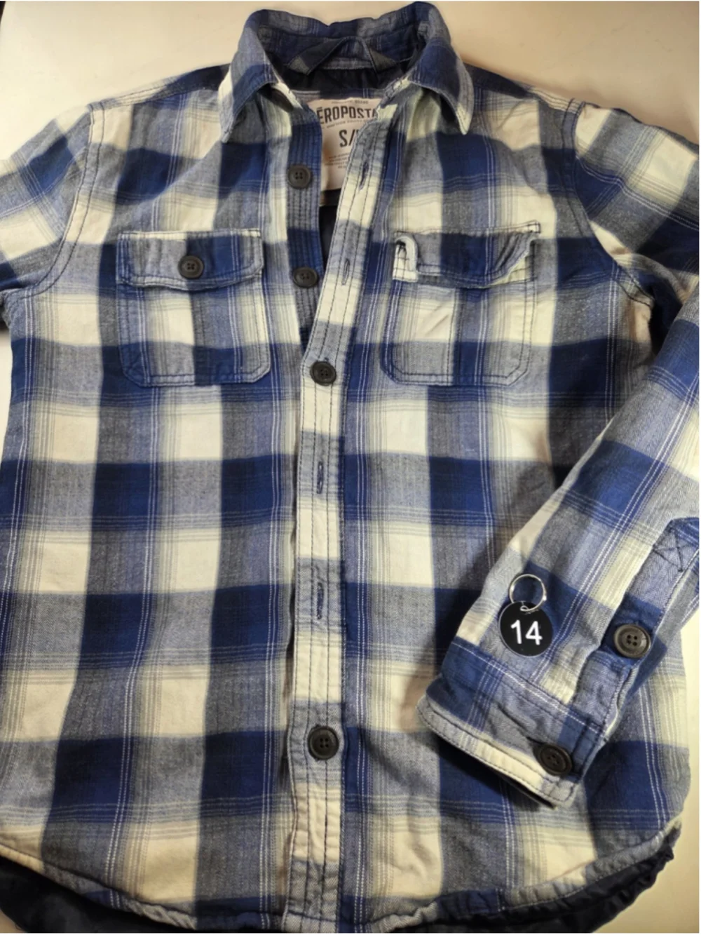 Aeropostale Blue & White Plaid Quilted Lined Shirt Jacket Small #14
